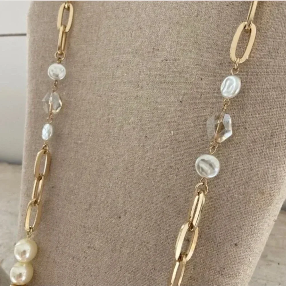 Paperclip Necklace Gold Tone Pearls Brand New AND Pearl Earrings Bundle Jewelry - Picture 8 of 13